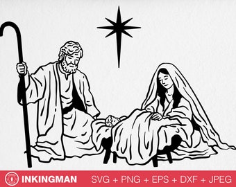 Nativity Scene SVG / Nativity Drawing Illustration / Digital Download / Christian png / Christmas svg / Christmas Decoration / Clip Art