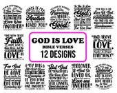 God is Love, 12 Bible Verses Bundle, Hand Drawn Vintage, Christian Bundle, Church Element Design, Svg Bundle, Eps Bundle | Commercial Use