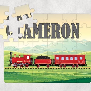 Train Puzzle, Personalized Kids Puzzle, Custom Birthday Gift, Party Favor, Red Train, Choo Choo Train