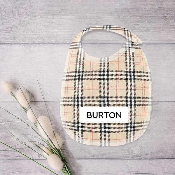 Personalized Baby Bib, Custom Baby Bib, Unisex Bib, Baby Shower Gift, New Baby Gift, New Mom to Be Gift, Tartan Plaid Bib