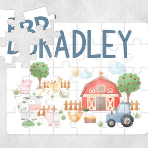 Farm Puzzle, Custom Tractor Jigsaw Puzzle, Personalized Barn Birthday Gift, Barnyard Party Favor