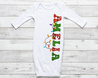 Christmas Baby Gown, Personalized Gown, Infant Gown, Custom Baby Shower Gift, Baby Gown, Holiday Gift, Christmas Present