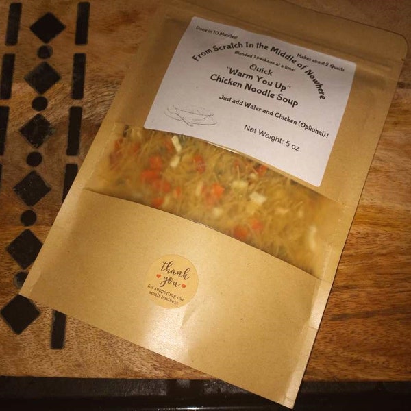 Quick Chicken Noodle Dry Soup Mix, Homemade, Hand Crafted, Individually Crafted, Makes about 2 Quarts!