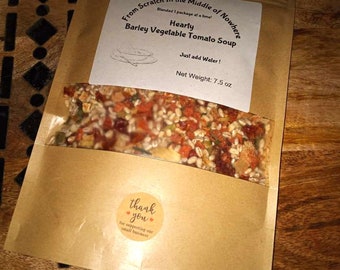 Hearty Barley Vegetable Tomato Dry Soup Mix, Homemade, Hand Crafted, Individually Crafted, Makes about 2 quarts