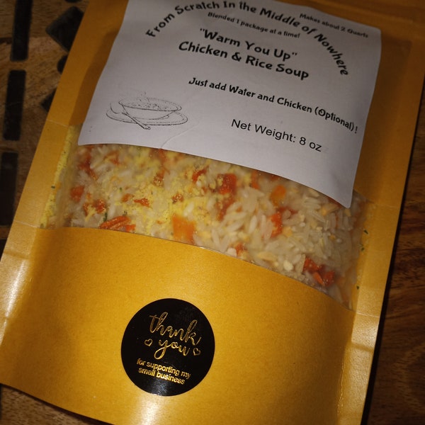 Hearty Chicken and Rice Dry Soup Mix, Homemade, Hand Crafted, Individually Crafted, Makes about 2 Quarts!