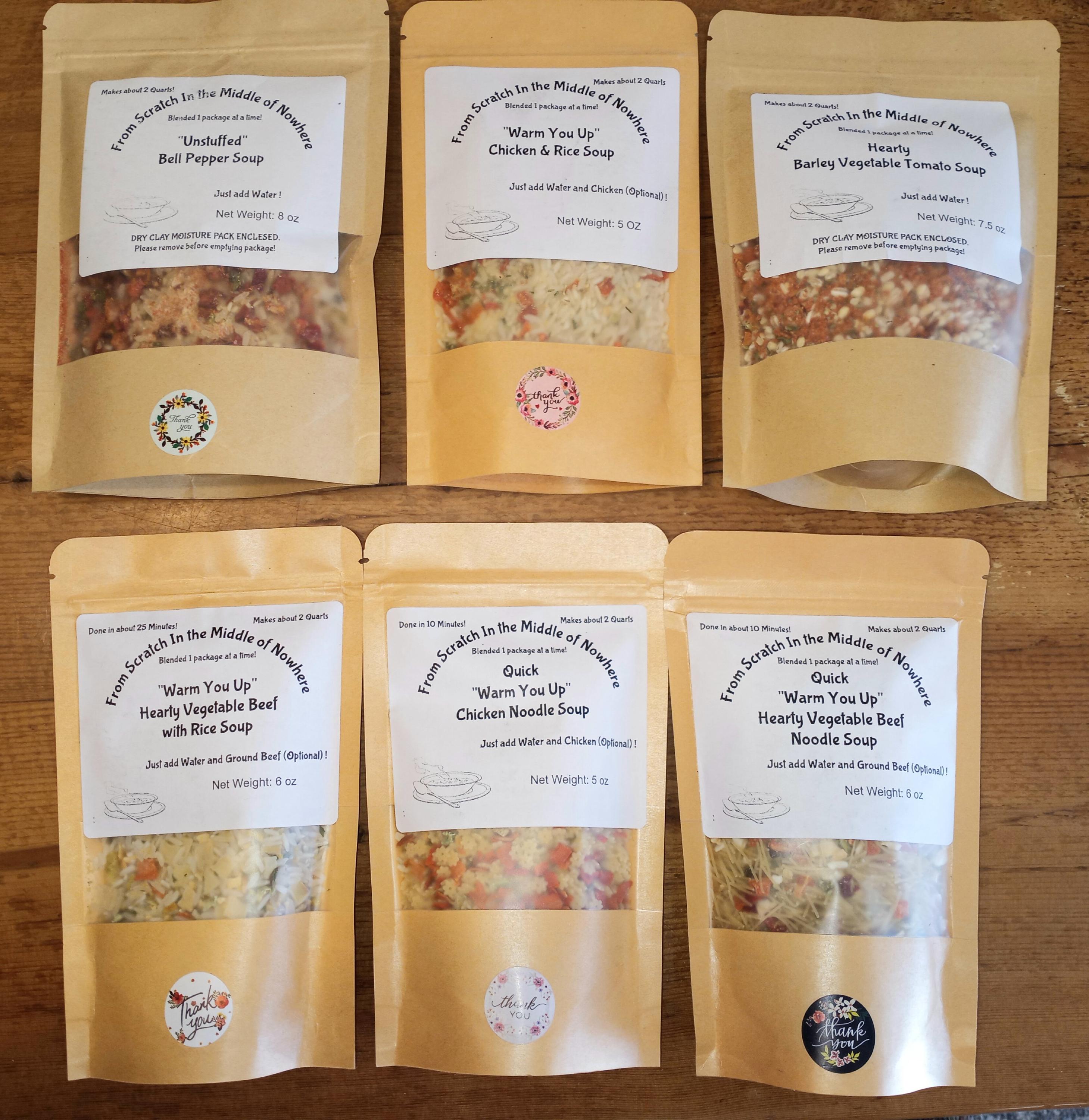 LARGE Soup Mix Sampler,  6 Hand Crafted Soup Mixes, Individually Crafted, Makes about 2 quarts each!