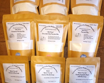 Large Sampler or Gift, Beer or No-Knead Yeast Bread, Pancake and Soup Dry Mixes, 9 Total Packages! Homemade, Individually Hand-Crafted Mixes