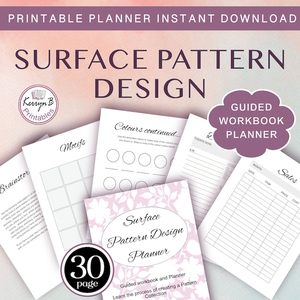 Surface Pattern Design Planer Workbook mit Projekt-Arbeitsblättern für Ihr kreatives Business oder Hobby. Planen Sie Ihre Arbeit zu Hause Tage.