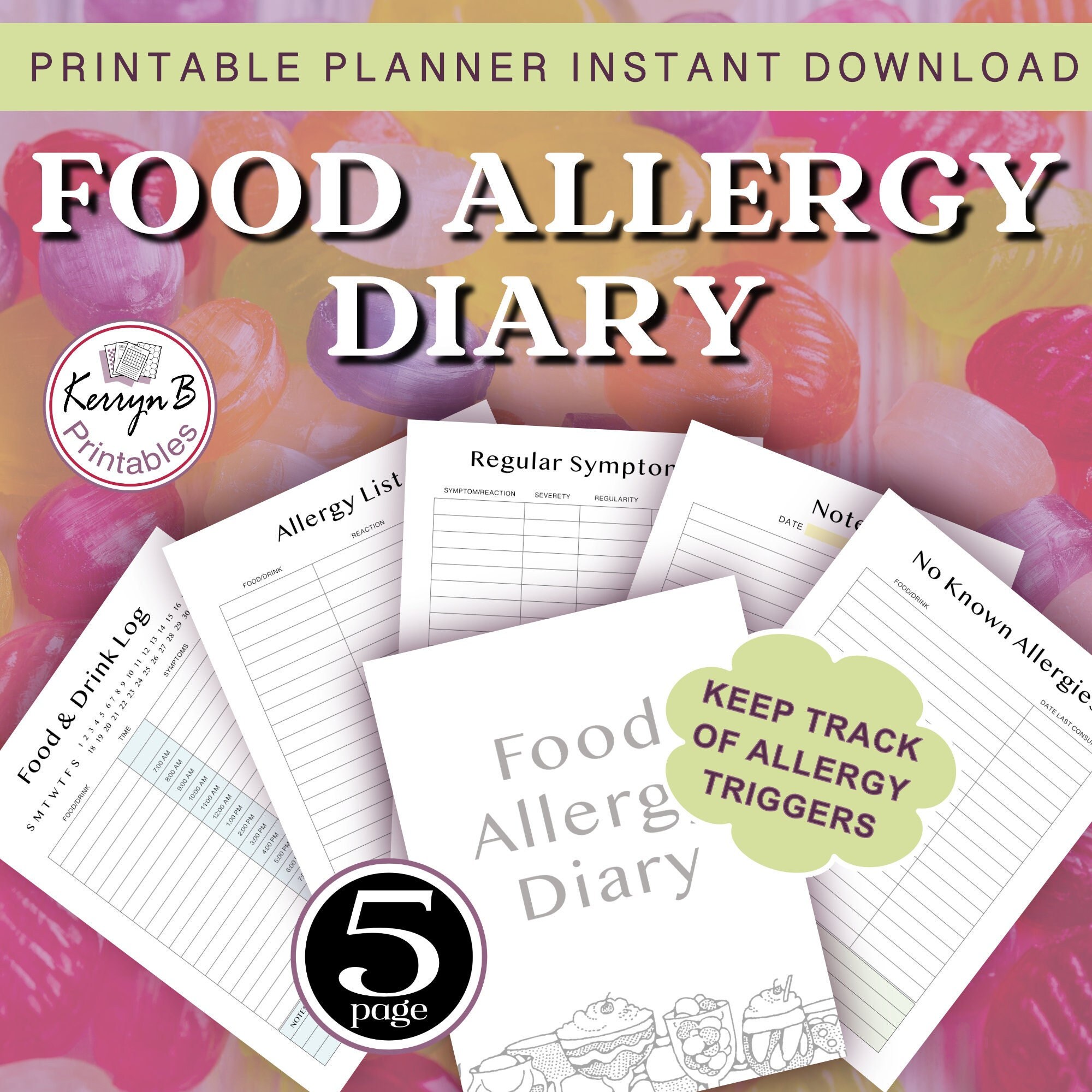 Food Allergy Diary, Heath Tracker Printable Download PDF - Etsy