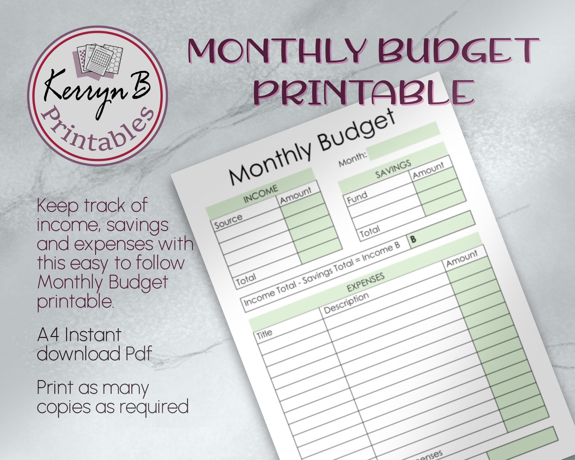 Mint Monthly Budget A4 Printable. Instant Download PDF Planner Page Etsy