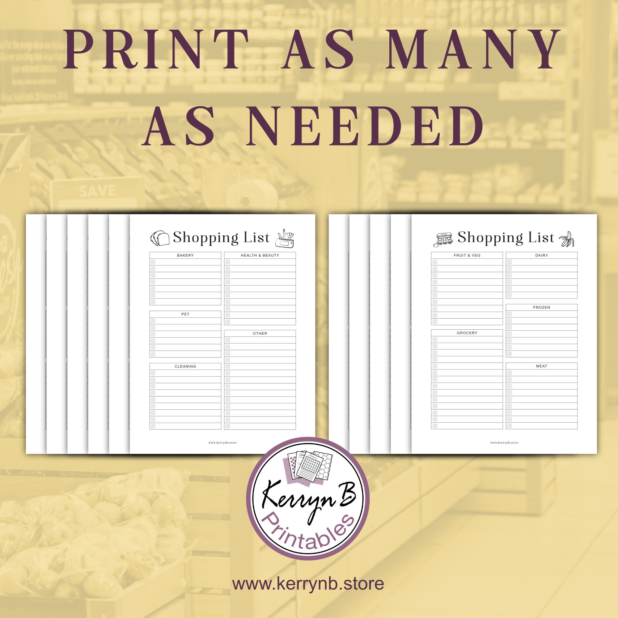 Shopping List Printable Checklist Reminder for Grocery Items - Etsy