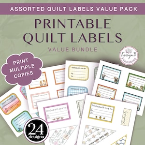Printable Quilt Labels Bundle 24 savers value pack instant download pdf & Jpg