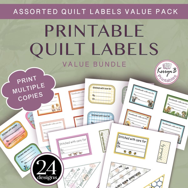 Printable Quilt Labels Bundle 24 savers value pack instant download pdf & Jpg