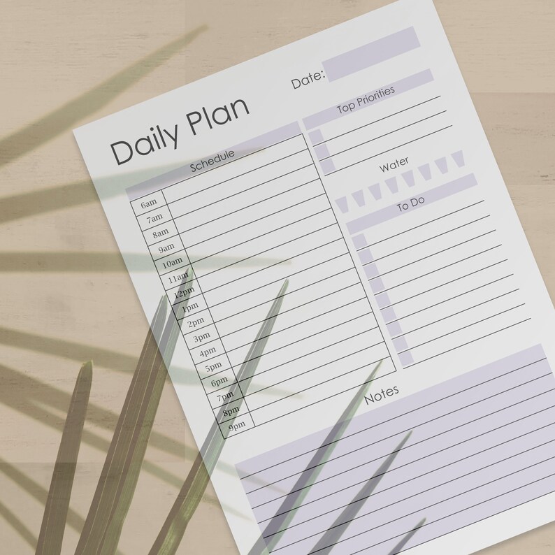 Lilac Daily Plan A4 Printable. Instant Download PDF Planner Page - Etsy
