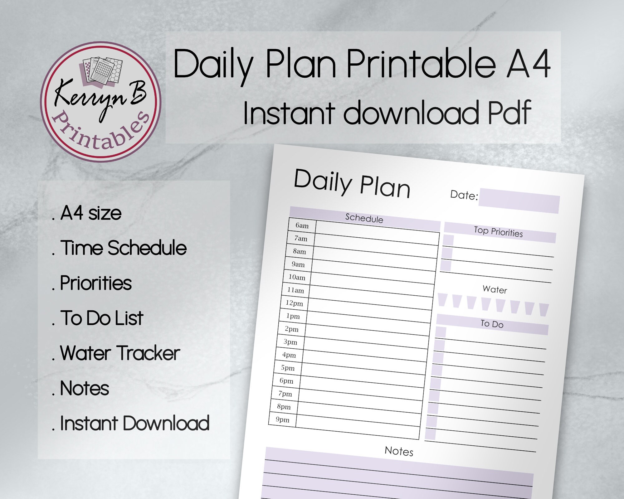 Lilac Daily Plan A4 Printable. Instant Download PDF Planner Page - Etsy