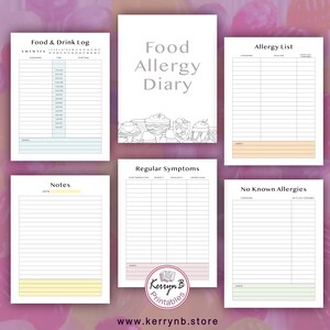 Food Allergy Diary Heath Tracker Printable Download PDF - Etsy