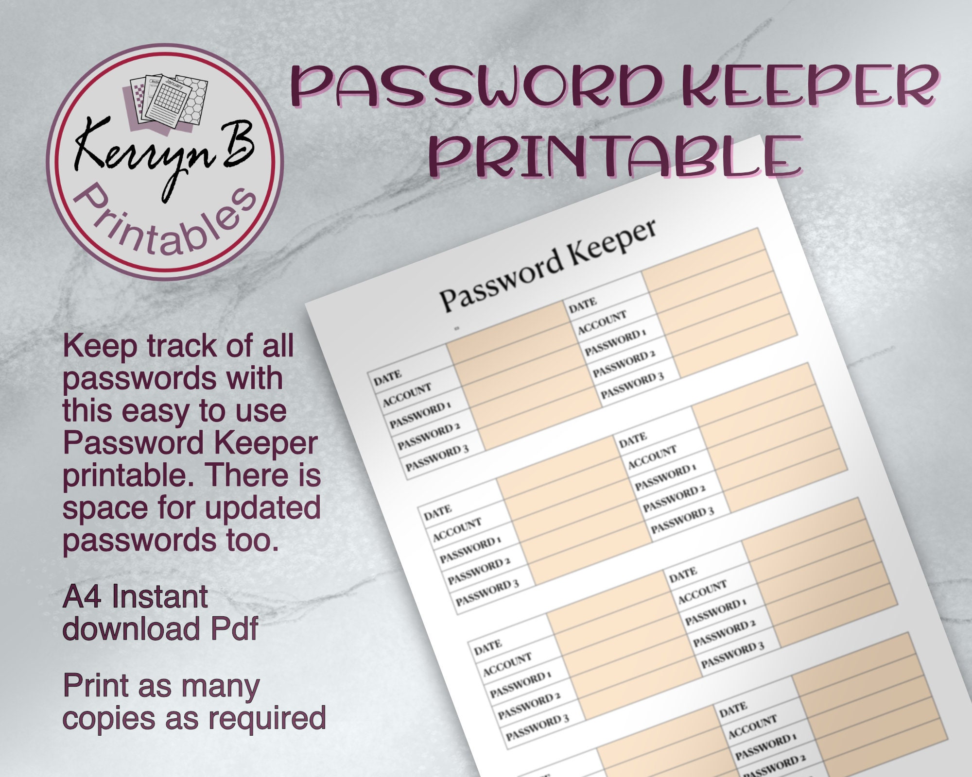 Peach Password Keeper Printable: Minimalist A4 Tracker (PDF Download ...