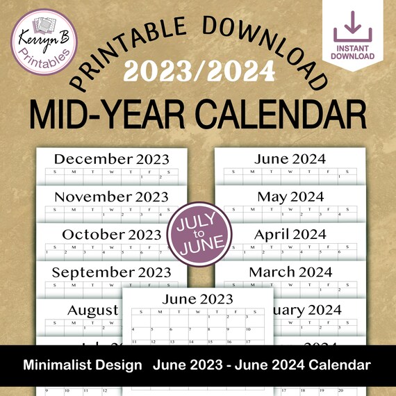 Mid-year Financial/tax Year Calendar Minimalist Printable - Etsy