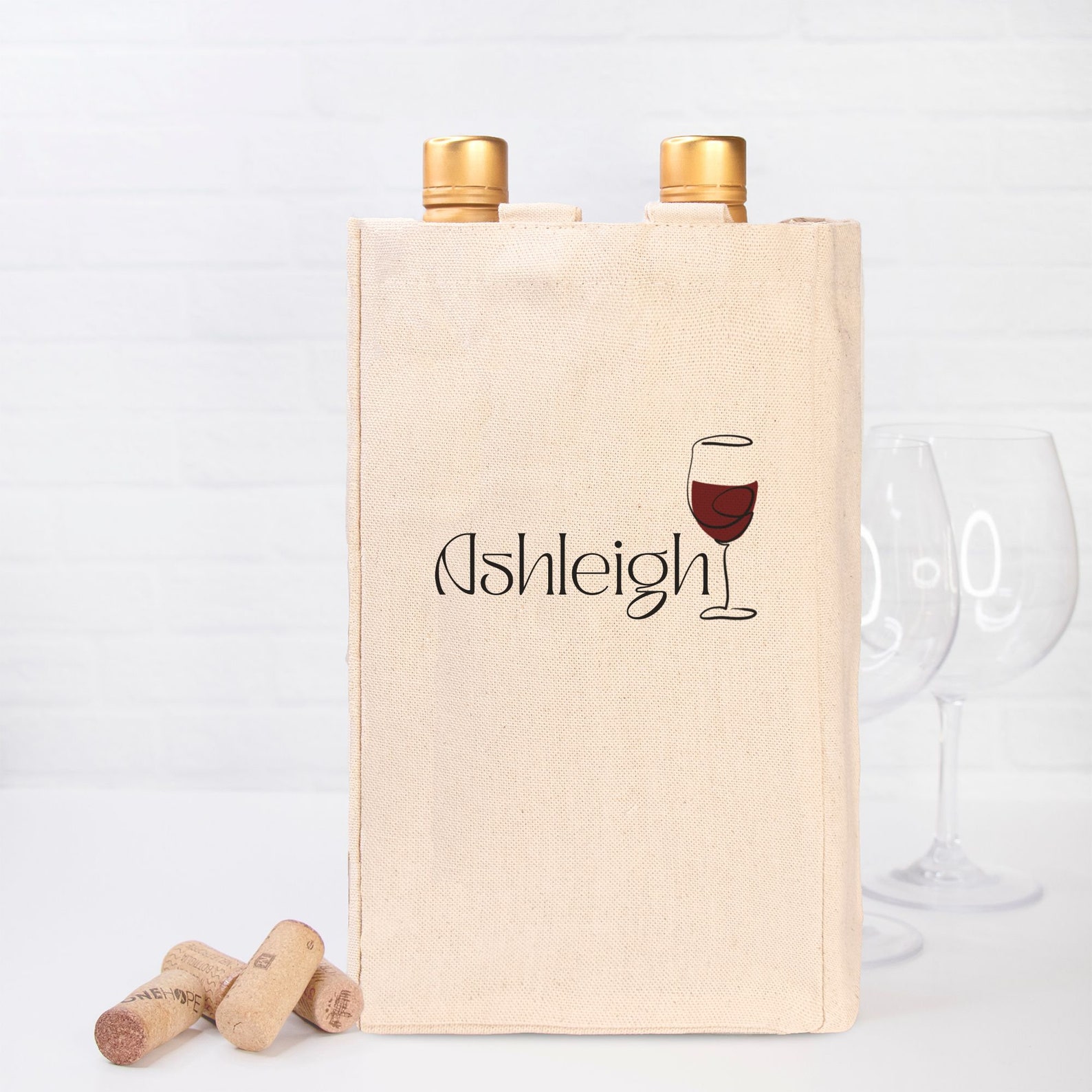 Custom 2 Bottle Red Wine Tote, Custom 2 Bottle Wine Caddy, Personalized