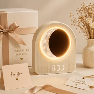 Sunrise Alarm Clock Lamp | Moon Phase Night Light | Wake Up Light | Dimmable Bedside Lamp | Sound Machine Clock | Aesthetic Room Decor