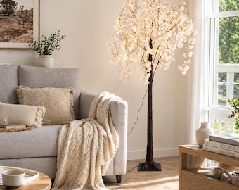 Cherry Blossom LED Tree Floor Lamp 6FT, Warm White Decorative Light with Remote, Indoor Home Decor Accent Tree Lamp