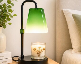 Green Table Lamp, Modern Bedside Lamp with Glass Shade, Dimmable LED Desk Lamp, Minimalist Black Metal Lamp, Bedroom Night Light Decor