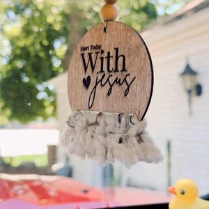 Christian Car Charm: Wooden Bead Rear View Mirror Hanger