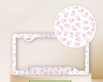 Elegant Floral Metal License Plate Frame, Cute Car Accessory, Sweet 16 Gift, Pink License Plate Frame, Coquette Vibes, Floral License Plate