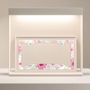 Floral License Plate Frame, Pink License Plate Holder, Cute Car Decor, Unique Gift, Girly Car Accessory, Flower License Plate Cover
