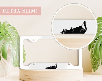 Cat License Plate Frame, Cat Lover Gift, Cat License Plate Holder, White License Plate Cover, Cute Car Accessory, Kitten Accessory