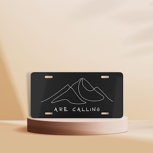 Mountains Are Calling License Plate, Black Vanity License Plate, Mountain Front License Plate, Cute Camping License Plate