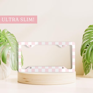 Pink Metal License Plate Frame, Cute License Plate Frame, Girls Vanity Plate Frame, License Plate Frame Metal, Checkered Front Car Plate