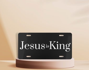 Christian “Jesus is King” License Plate in Black