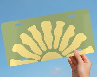 Wavy Sunshine Retro License Plate, Yellow and Green Car Accessory