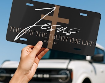 Jesus Front License Plate, The Way The Truth The Life, in Black