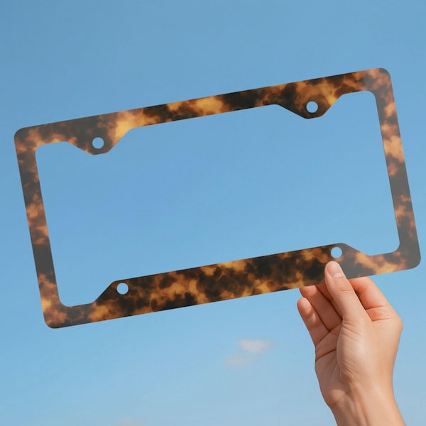 Tortoise Shell License Plate Frame, Black and Brown Tortoise Pattern Car Accessory