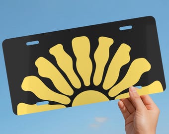 Wavy Sunshine License Plate in Black, Retro Car Accessory