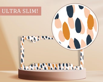 Abstract License Plate Frame, Cute Car Accessory, Smudge Print License Plate Holder, Boho Metal License Plate Frame, Girls Gift Idea