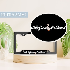Silly Goose On Board License Plate Frame, Black License Plate Frame, Funny License Plate Holder, Cute License Plate Cover,Cute Car Accessory