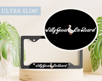 Silly Goose On Board License Plate Frame, Black License Plate Frame, Funny License Plate Holder, Cute License Plate Cover,Cute Car Accessory