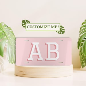 Custom Initial License Plate, Pink License Plate, Personalized Car Accessory, Monogram Front License Plate, Cute Car Accessory, Car Decor