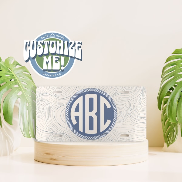 Custom Monogram License Plate, Nautical License Plate, Personalized Coastal License Plate, Monogram Gift Idea, Custom Car Accessory