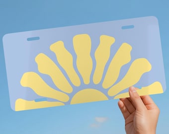 Blue and Yellow Wavy Sunshine License Plate, Coastal Inspired Car Accessory
