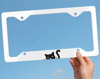 Black and White Cat License Plate Frame, Kitten Car Accessory