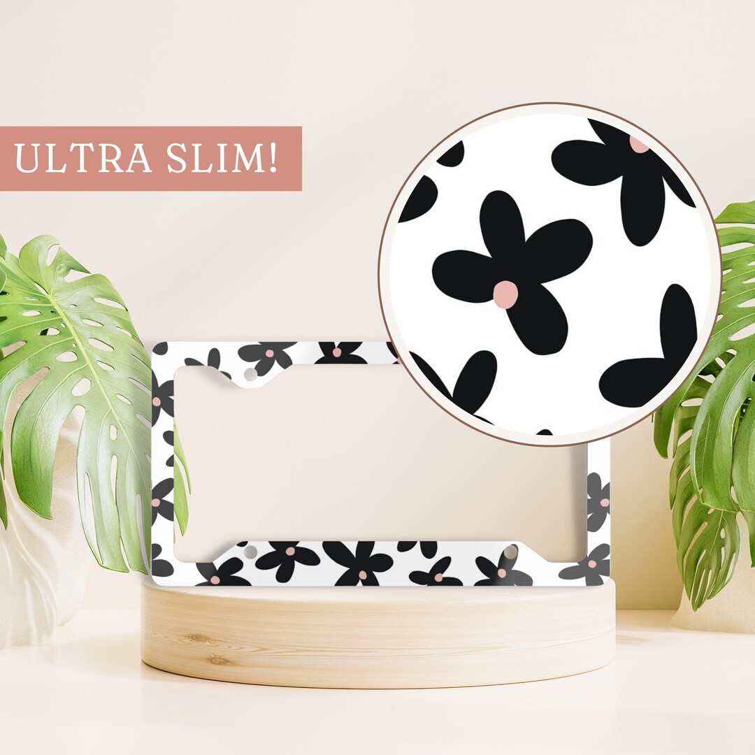 Black Daisy License Plate Frame Black and Pink Flower License Etsy