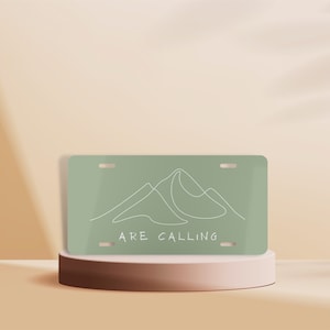 Mountains Are Calling Vanity License Plate, Green Front License Plate, Mountains License Plate, Camping License Plate