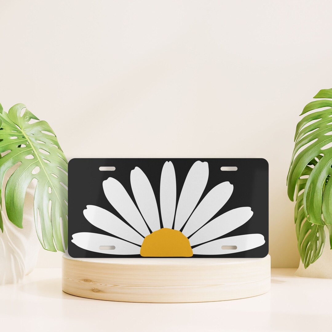 Daisy License Plate, Black Front License Plate, Floral License Plate
