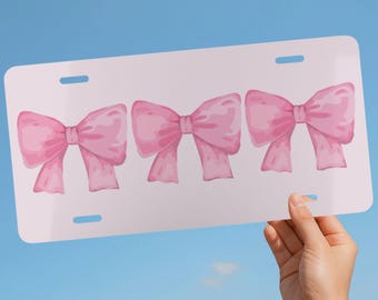 Pink Bow License Plate, Coquette Girly Car Decor