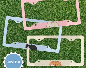 Custom Cat License Plate Frame, Personalized Pet Car Decor