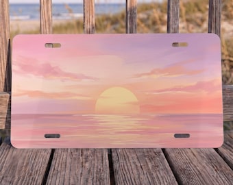 Pink Ocean Sunset License Plate, Coastal Car Accessory